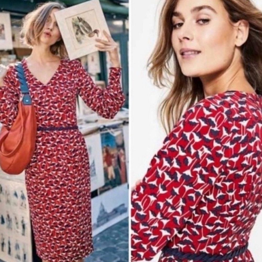 BODEN Hannah Poinsettia Crocus Dress NWT
